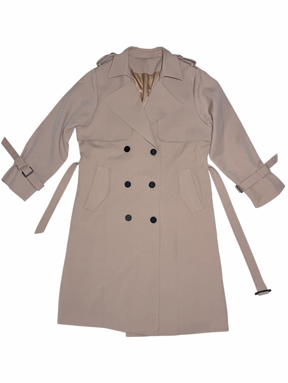 new Classic Double-Breasted Belted Long Camel Trench Coat, Full-Length Overcoat - Picture 7 of 16